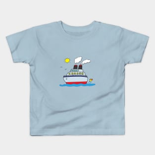 funny cruise ship sailing on the sea Kids T-Shirt